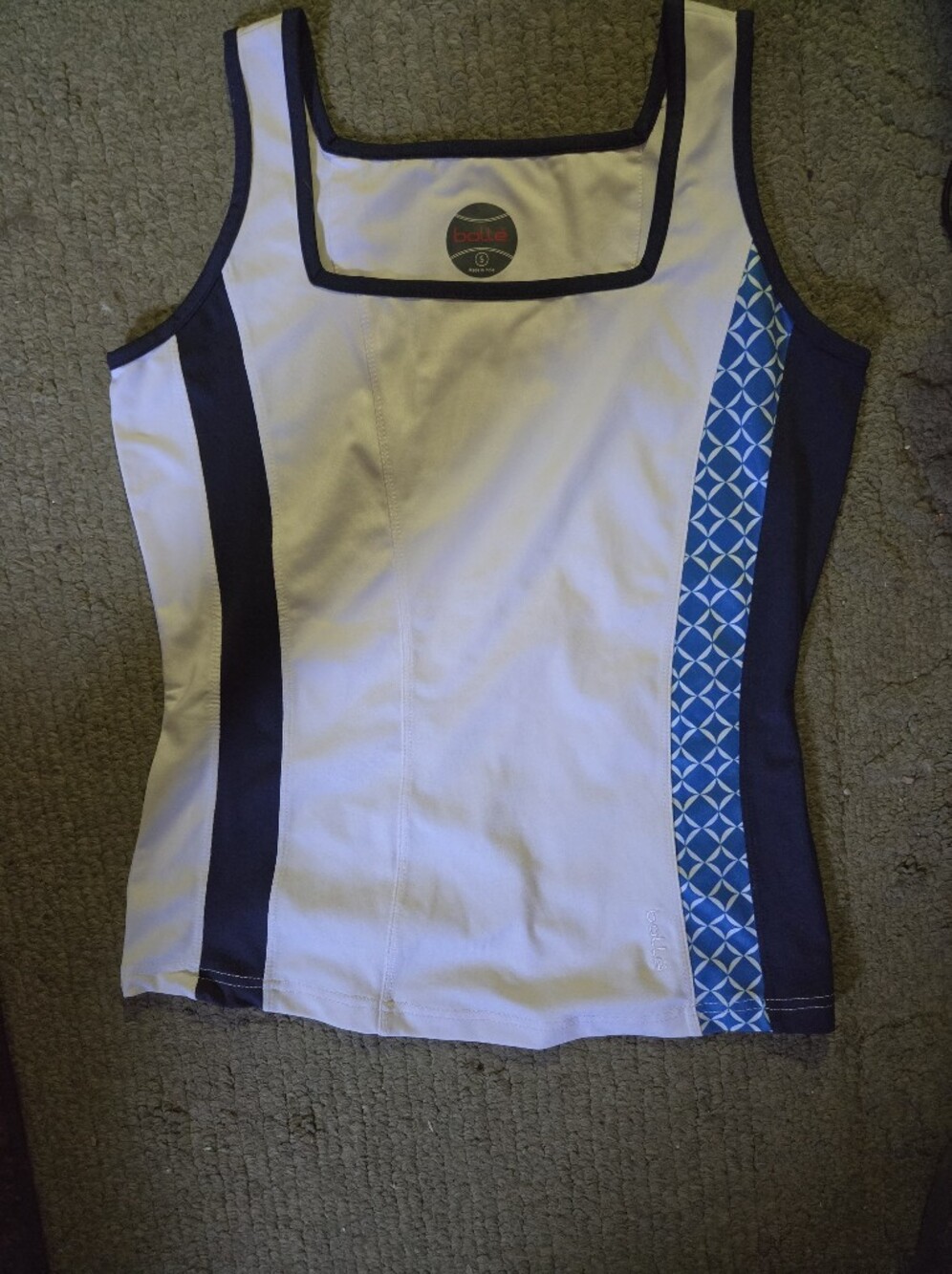 bolle White Tank with Navy Panels and Blue Geo Accent